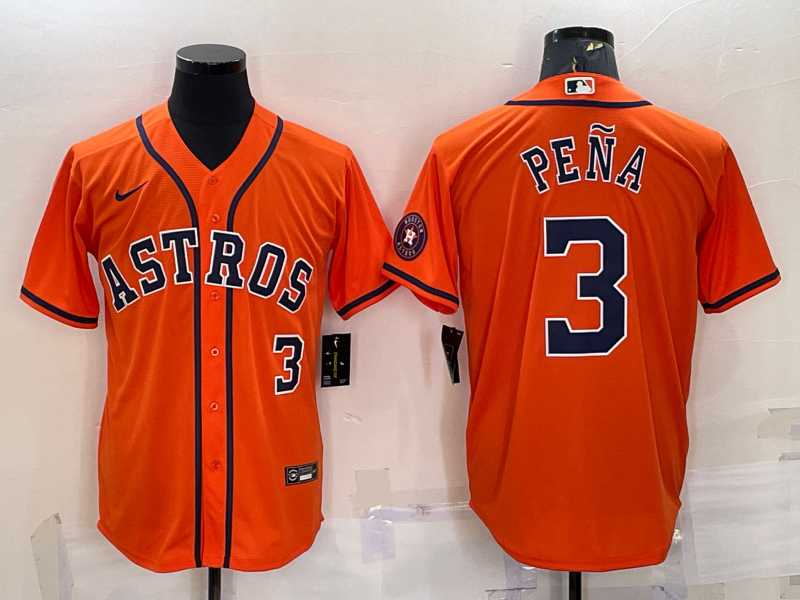 Mens Houston Astros #3 Jeremy Pena Number Orange With Patch Stitched MLB Cool Base Nike Jersey